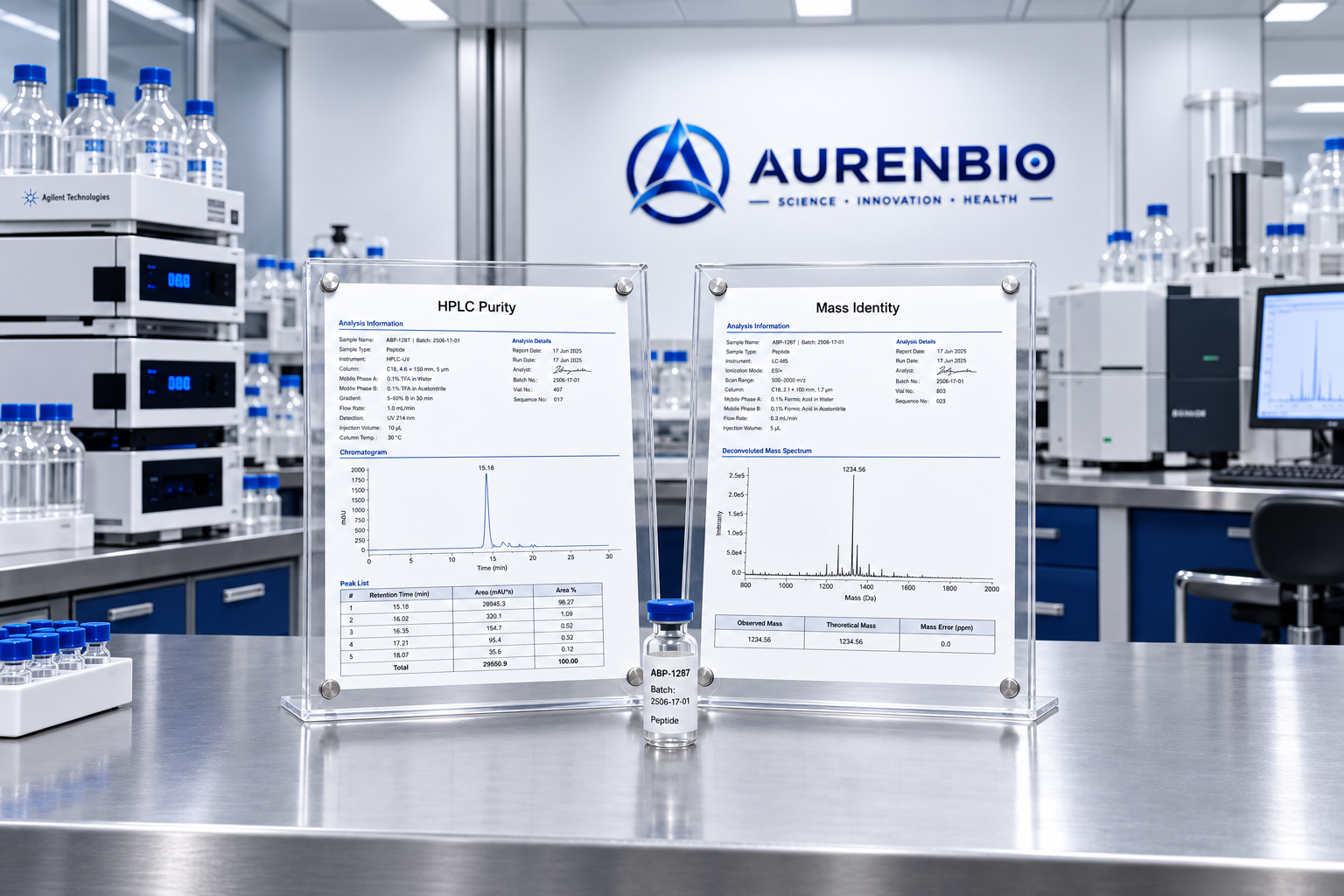 AURENBIO batch certificate and laboratory quality reports