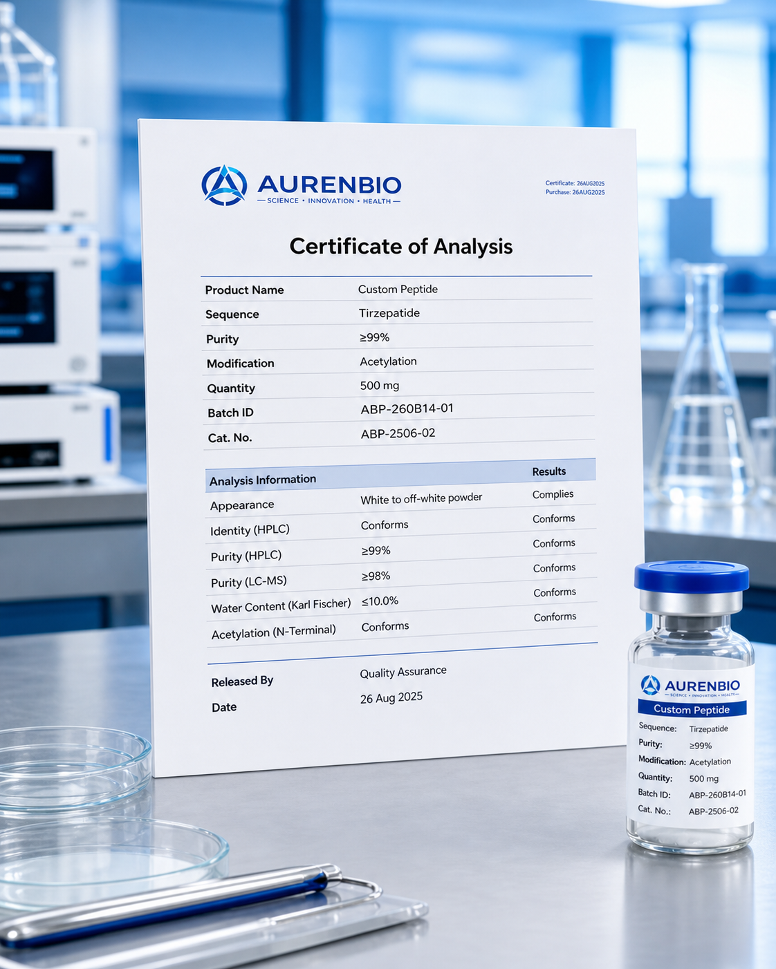 AURENBIO certificate of analysis sample