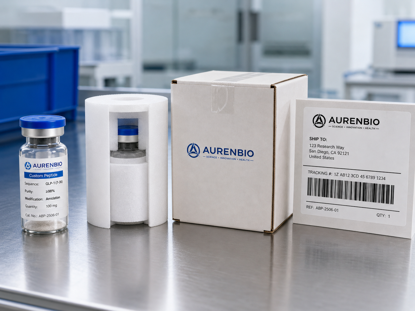 AURENBIO peptide products received in protective packaging