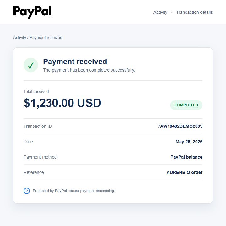 Anonymized PayPal completed payment transaction screenshot